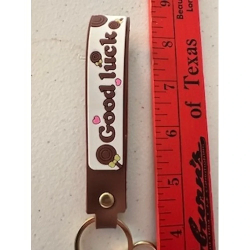 Panda Crying Girl Figurine Keychain Good Luck Wristlet Strap Bag Charm Gold Tone